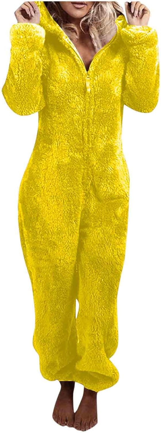 Sherpa Fuzzy Onesie with Hood - CozyCat-Yellow-S-Nora Luxe