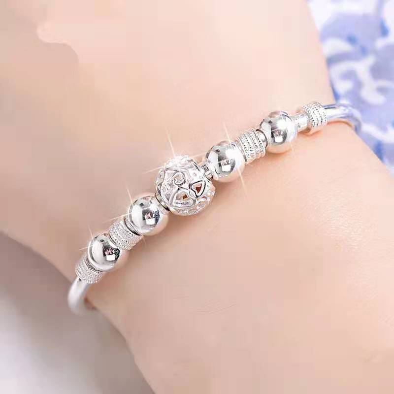 SHIMMERING SILVER LUCK BEAD BRACELET-Nora Luxe