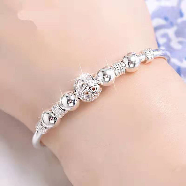 SHIMMERING SILVER LUCK BEAD BRACELET-Nora Luxe