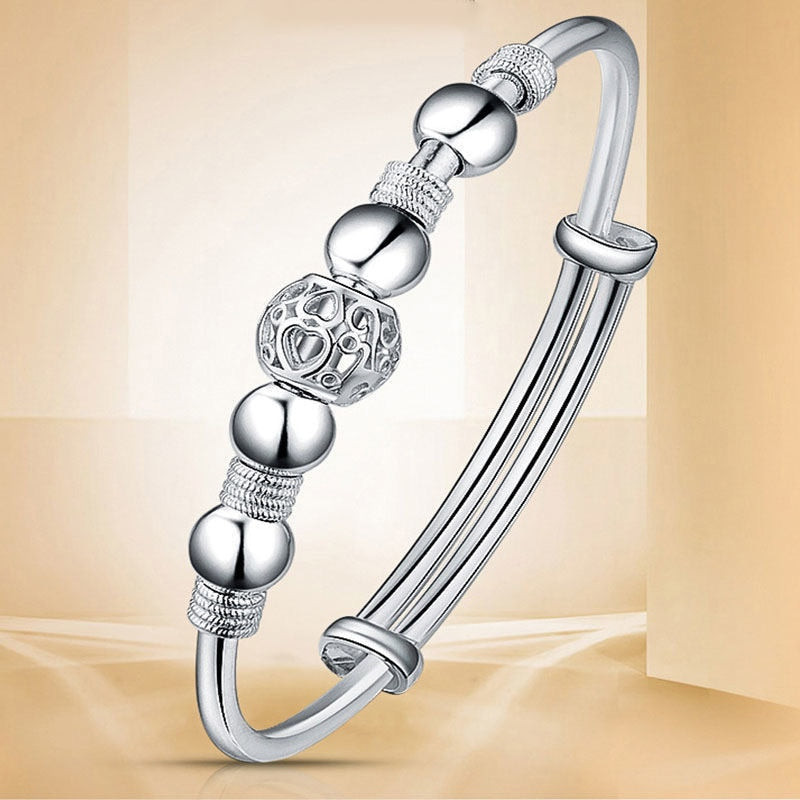SHIMMERING SILVER LUCK BEAD BRACELET-Nora Luxe