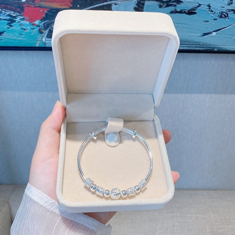 SHIMMERING SILVER LUCK BEAD BRACELET-Nora Luxe