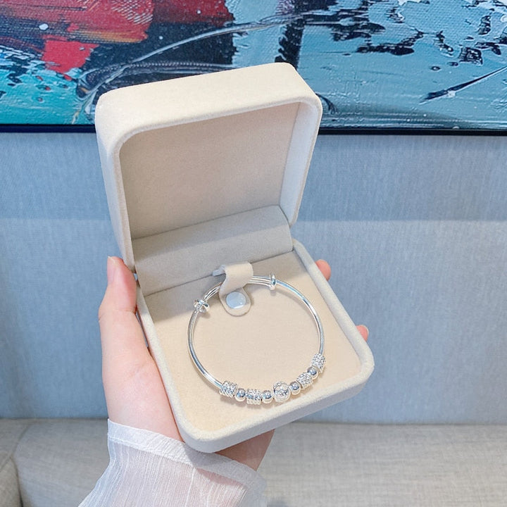 SHIMMERING SILVER LUCK BEAD BRACELET-Nora Luxe