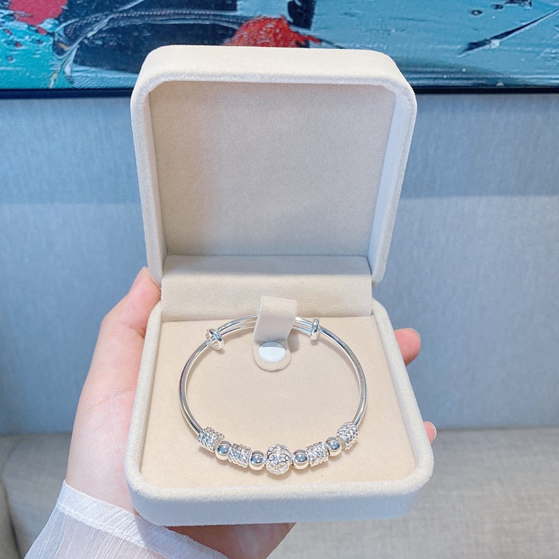 SHIMMERING SILVER LUCK BEAD BRACELET-Nora Luxe
