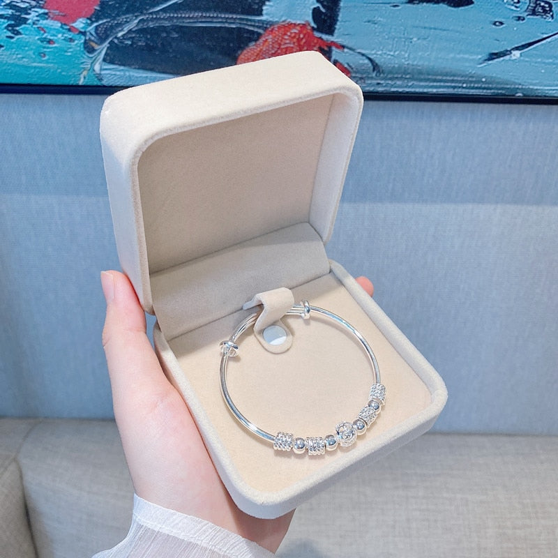 SHIMMERING SILVER LUCK BEAD BRACELET-Nora Luxe