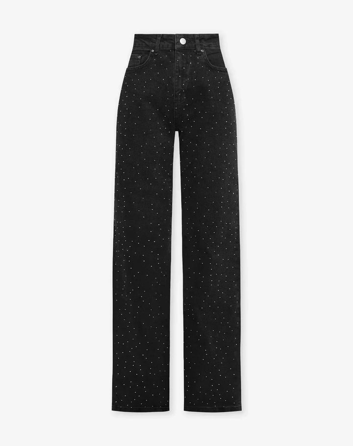 Shiny Denim Jeans - StarStruck-S-Black Light Pearls-Nora Luxe