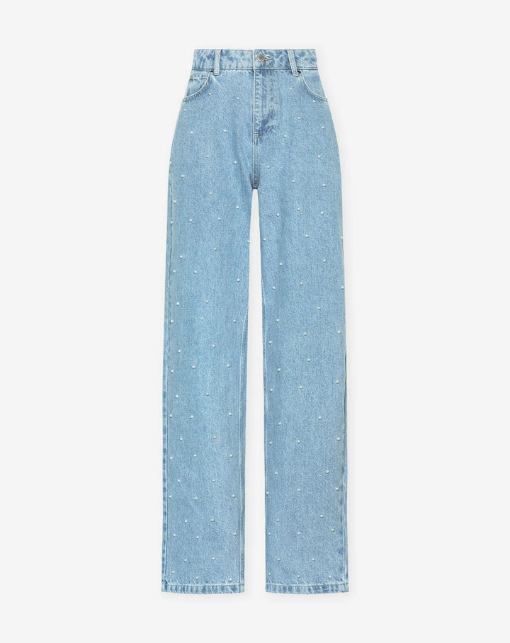 Shiny Denim Jeans - StarStruck-S-Light Blue Pearls-Nora Luxe