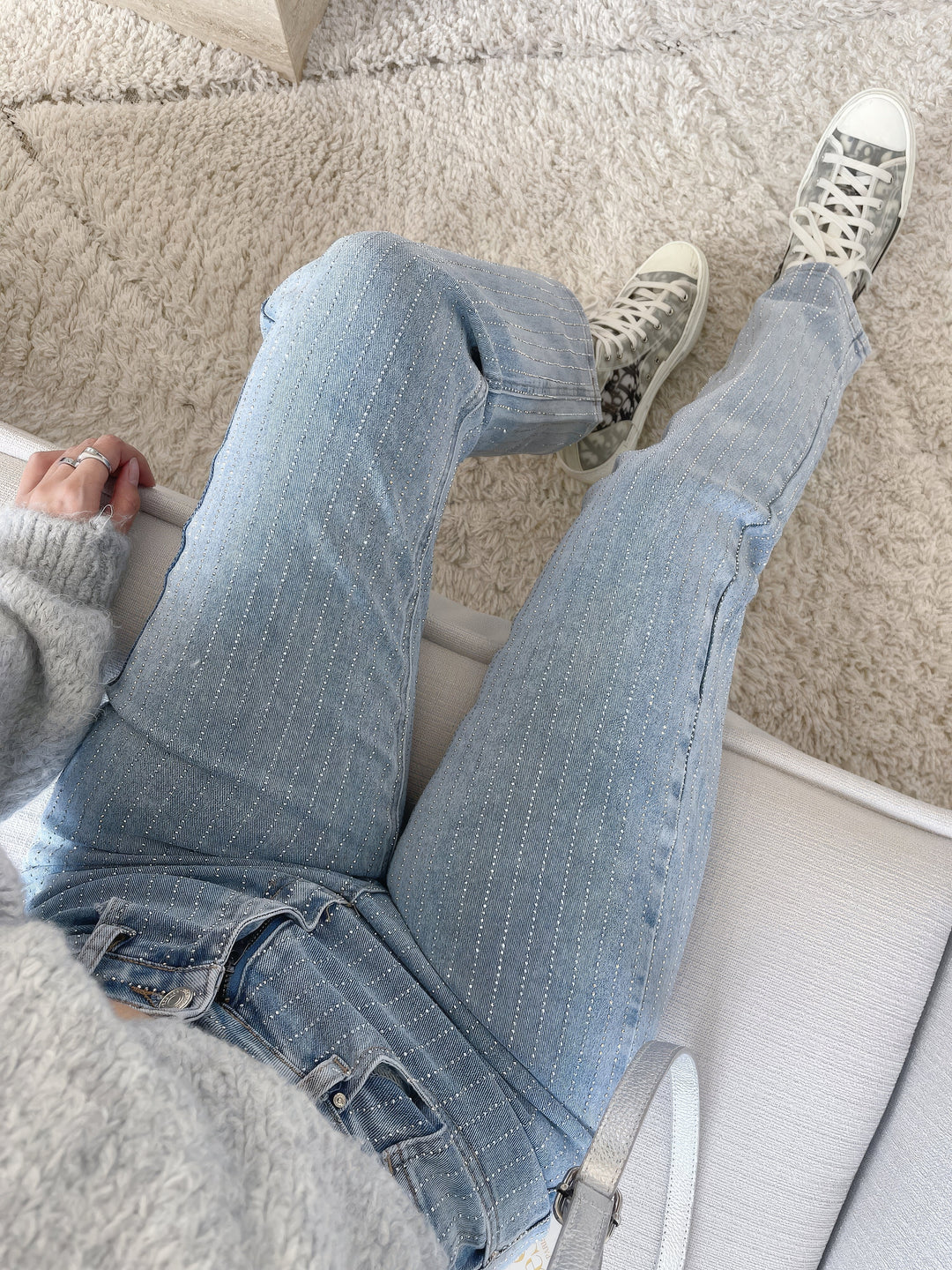 Shiny Denim Jeans - StarStruck-S-Light Blue Striped-Nora Luxe