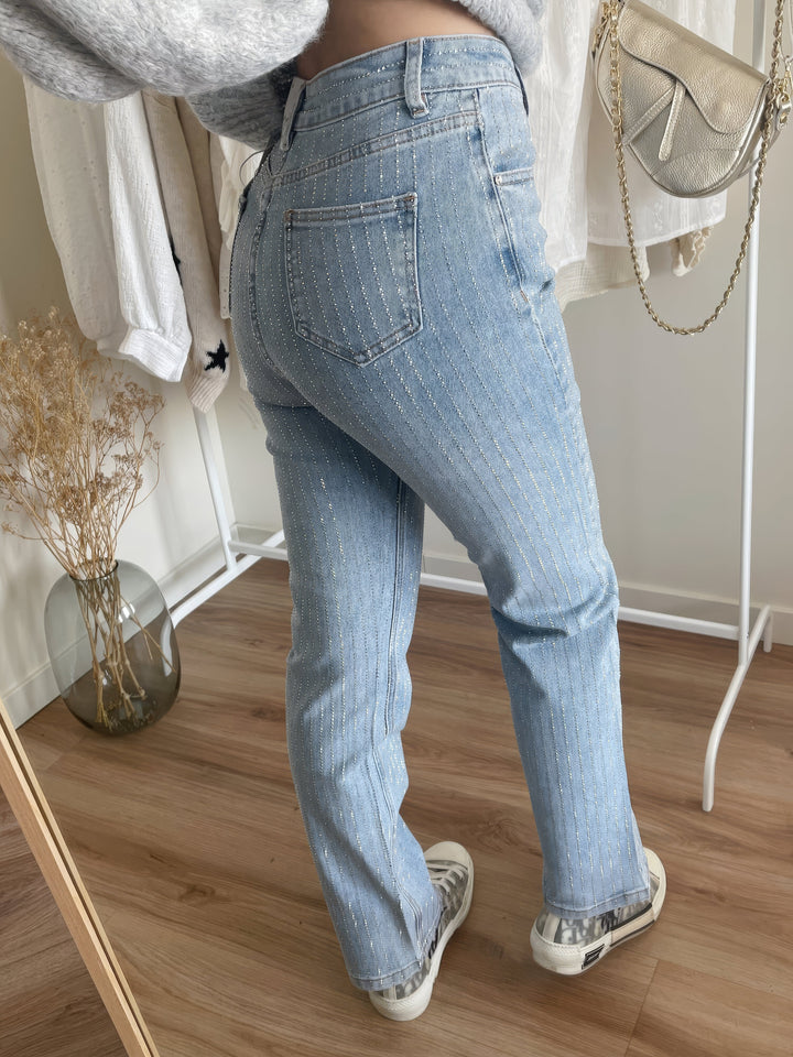 Shiny Denim Jeans - StarStruck-S-Light Blue Striped-Nora Luxe