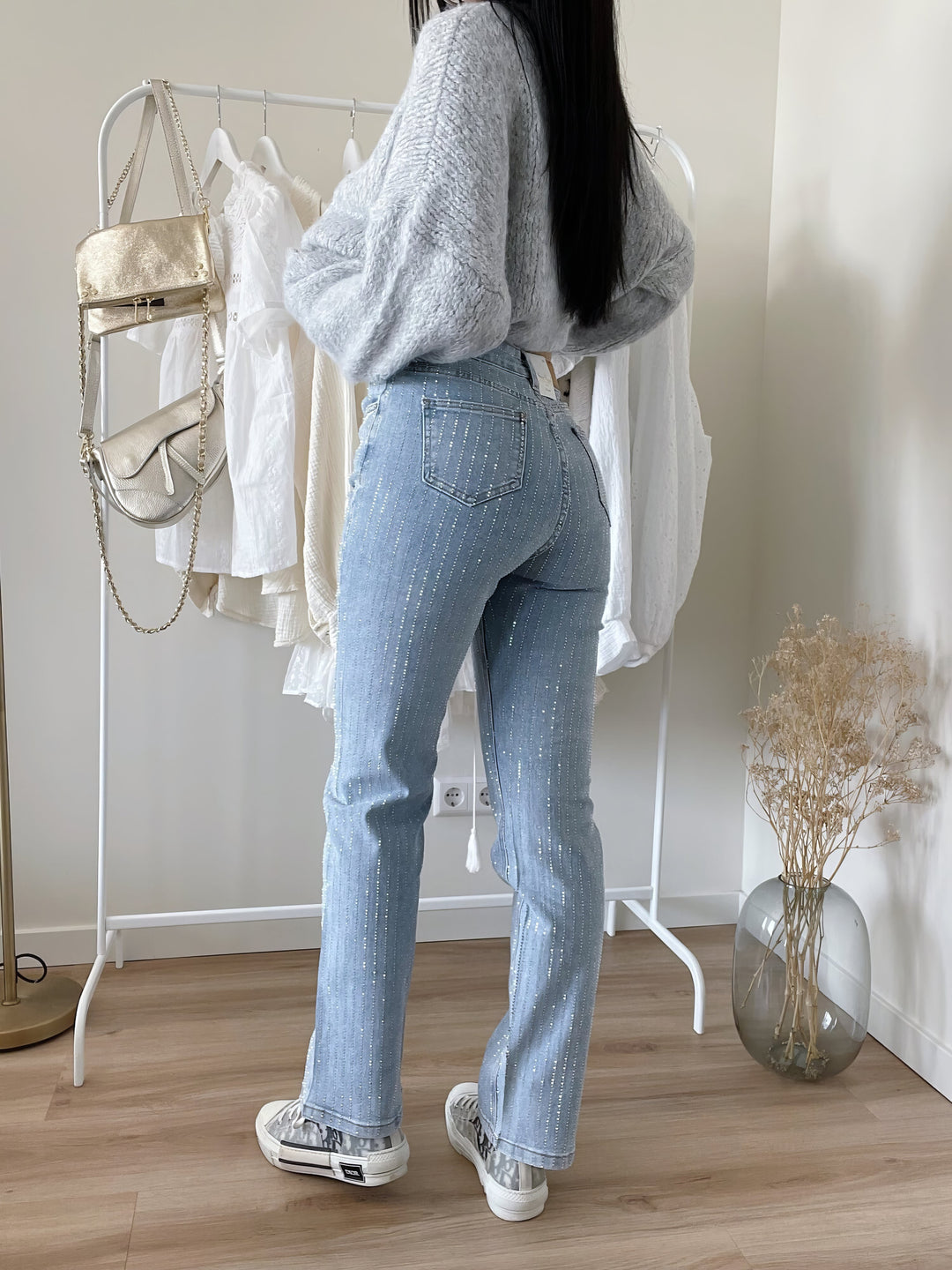 Shiny Denim Jeans - StarStruck-S-Light Blue Striped-Nora Luxe