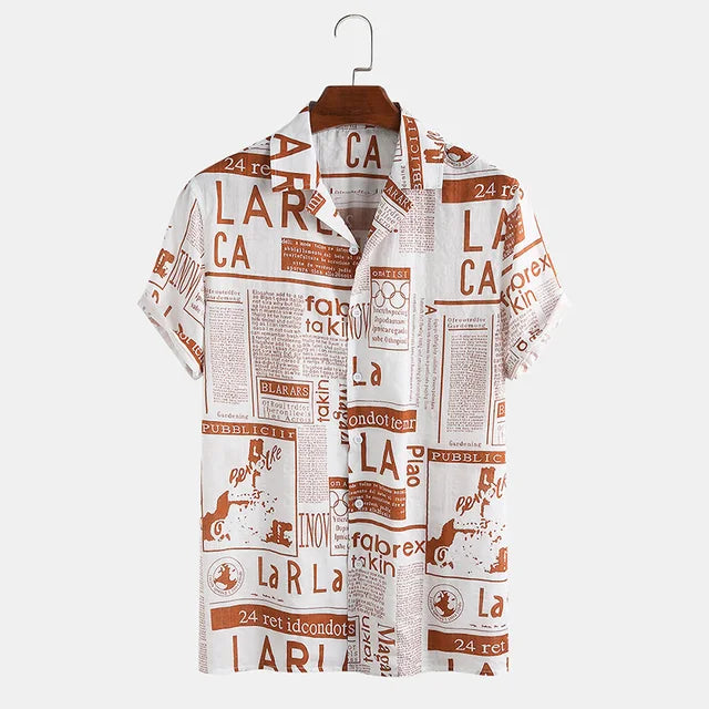 Shirt with Newspaper Print and Button Closure - Milo-Black-S-Nora Luxe