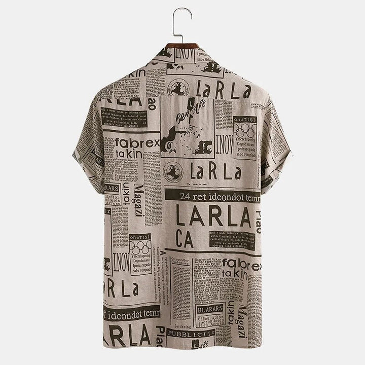 Shirt with Newspaper Print and Button Closure - Milo-Black-S-Nora Luxe