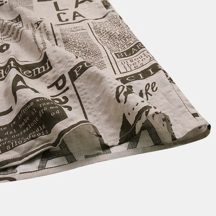 Shirt with Newspaper Print and Button Closure - Milo-Black-S-Nora Luxe