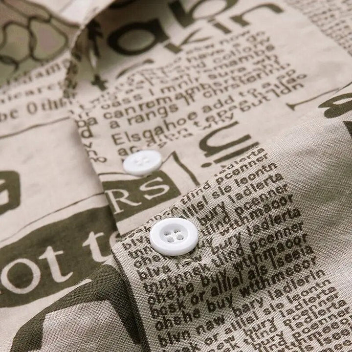 Shirt with Newspaper Print and Button Closure - Milo-Black-S-Nora Luxe