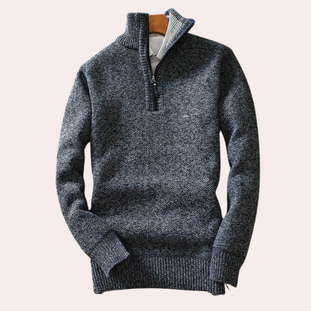 Shizley - Men's Sweater with High Neck and Zip Closure-Dark blue-S-Nora Luxe
