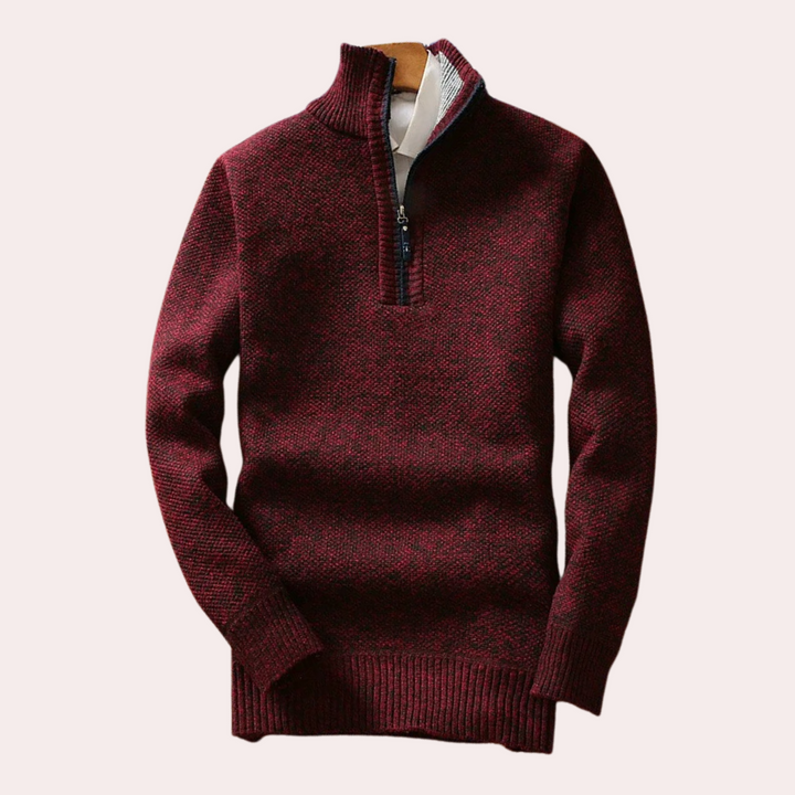 Shizley - Men's Sweater with High Neck and Zip Closure-Dark red-S-Nora Luxe