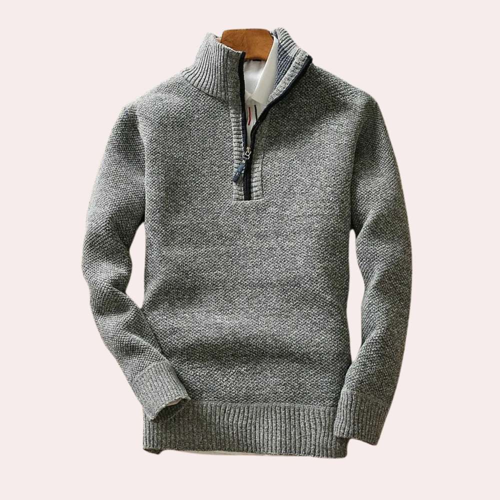 Shizley - Men's Sweater with High Neck and Zip Closure-Gray-S-Nora Luxe