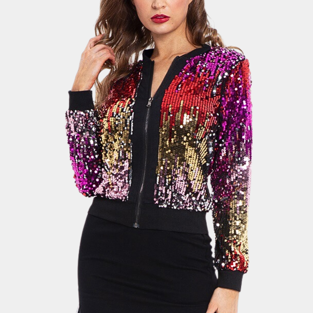 Short Ladies' Coat with Shiny Sequins - Livia-XS-Nora Luxe