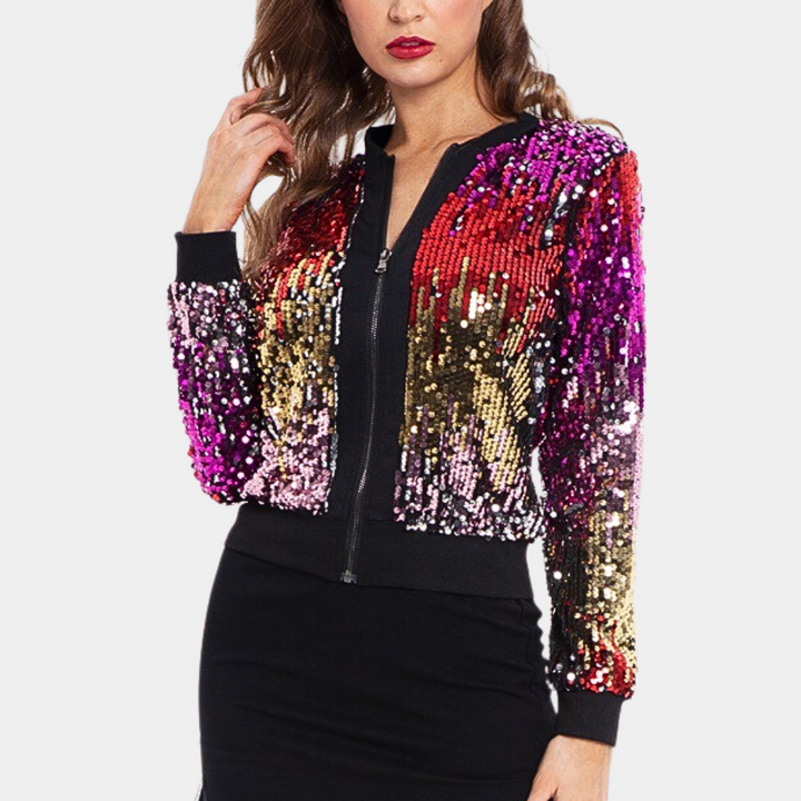 Short Ladies' Coat with Shiny Sequins - Livia-XS-Nora Luxe
