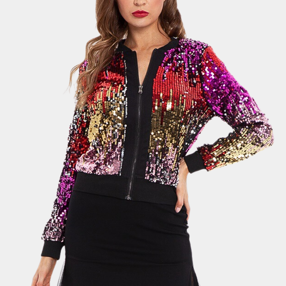 Short Ladies' Coat with Shiny Sequins - Livia-XS-Nora Luxe