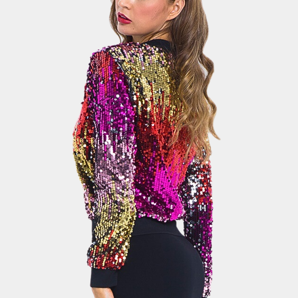 Short Ladies' Coat with Shiny Sequins - Livia-XS-Nora Luxe