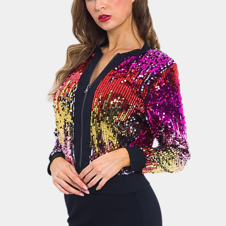 Short Ladies' Coat with Shiny Sequins - Livia-XS-Nora Luxe