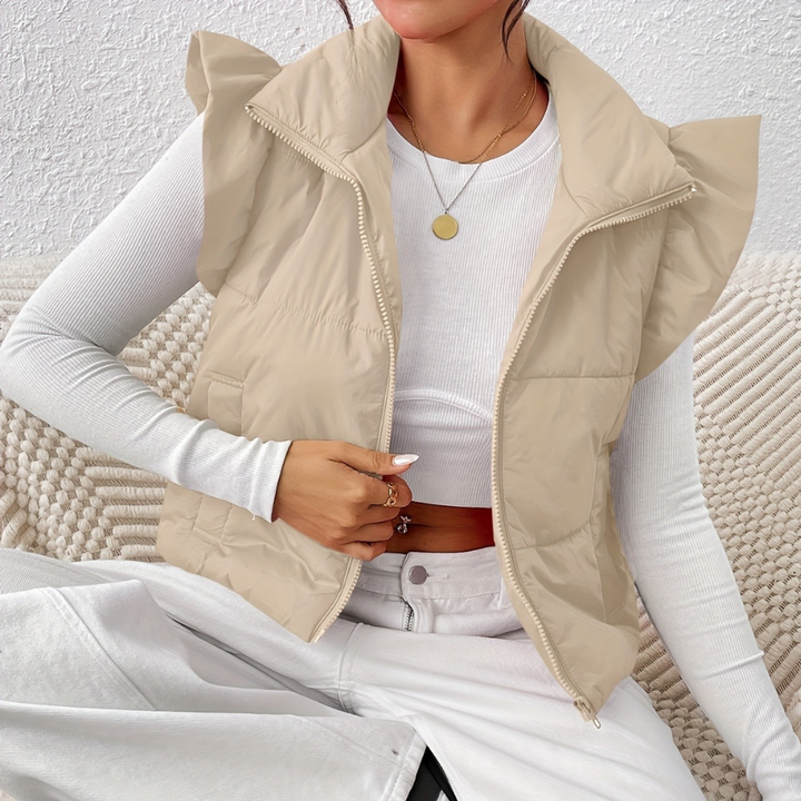 Short Padded Women's Gilet - Romy-Khaki-XS-Nora Luxe