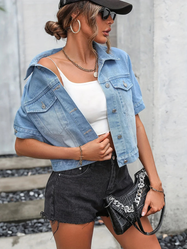 Short Sleeve Denim Jacket | Luna | Fashionable and Comfortable-XS-WIt-Nora Luxe