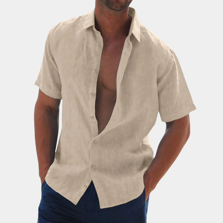 Short Sleeves Linen Men's Shirt - Dax-Black-S-Nora Luxe