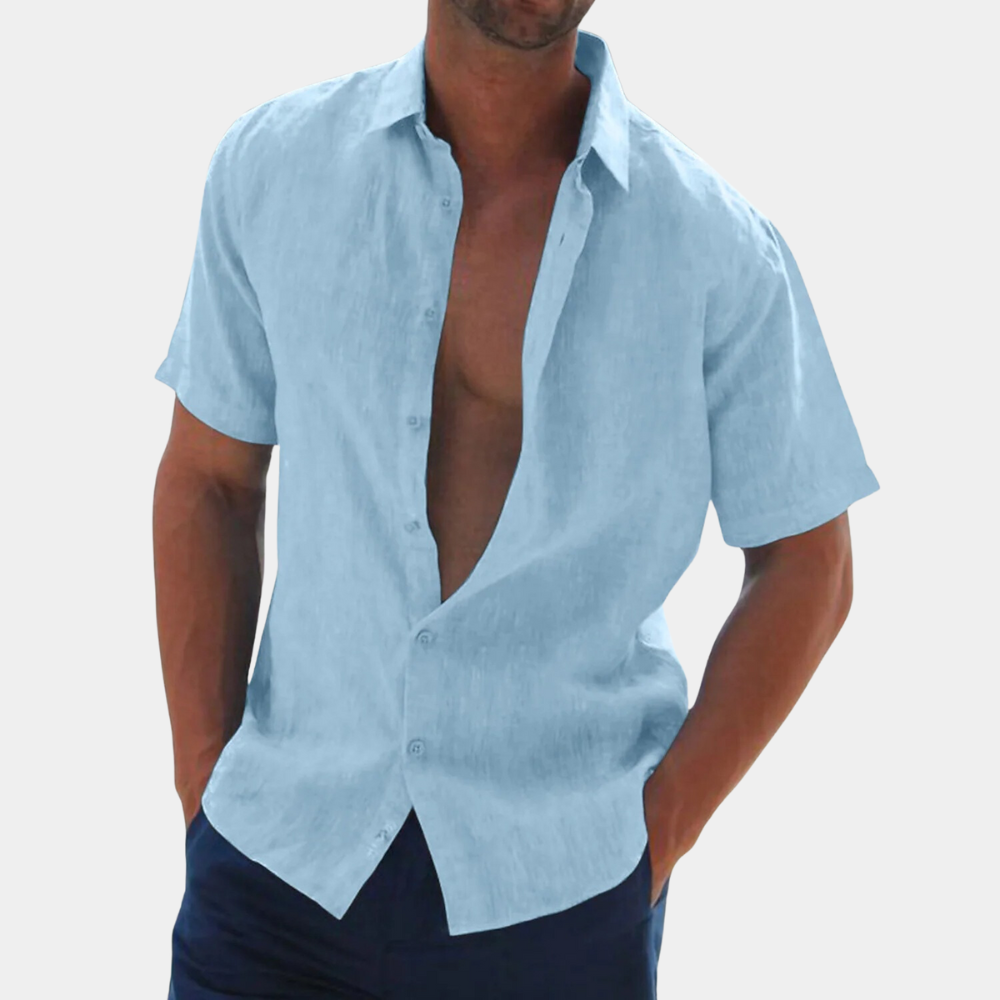 Short Sleeves Linen Men's Shirt - Dax-Black-S-Nora Luxe