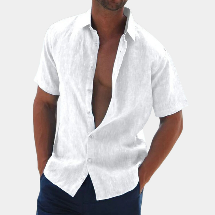 Short Sleeves Linen Men's Shirt - Dax-Black-S-Nora Luxe
