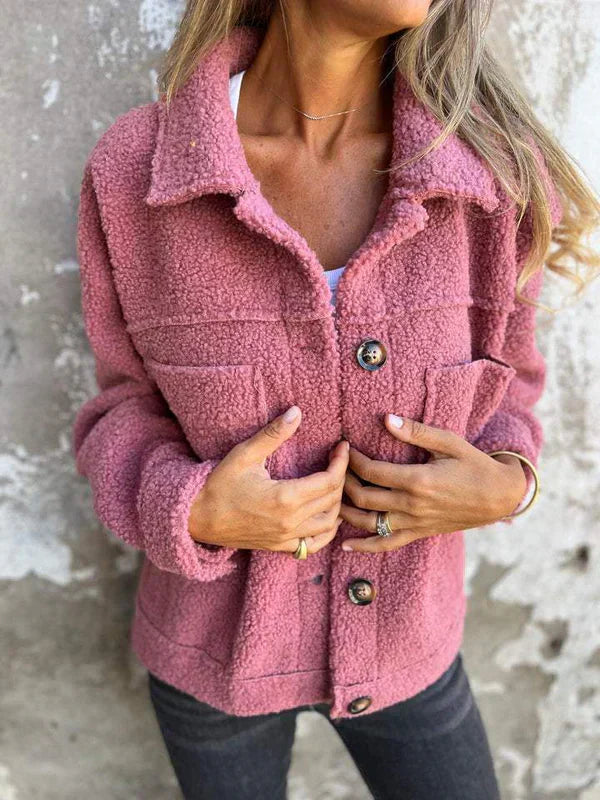 Short Teddy Coat - Dion | Warm with Stylish Lapel Collar-Pink-S-Nora Luxe