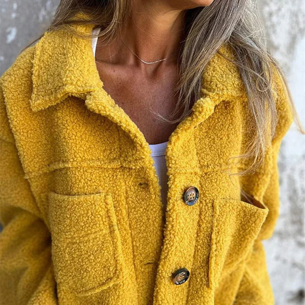 Short Teddy Coat - Dion | Warm with Stylish Lapel Collar-Yellow-S-Nora Luxe
