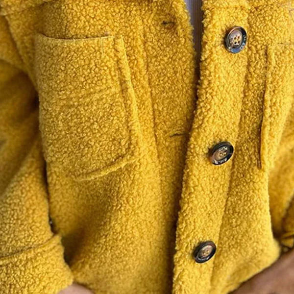 Short Teddy Coat - Dion | Warm with Stylish Lapel Collar-Yellow-S-Nora Luxe