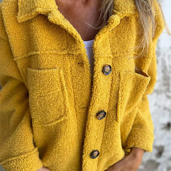 Short Teddy Coat - Dion | Warm with Stylish Lapel Collar-Yellow-S-Nora Luxe