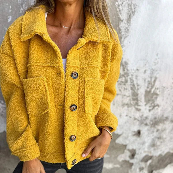 Short Teddy Coat - Dion | Warm with Stylish Lapel Collar-Yellow-S-Nora Luxe