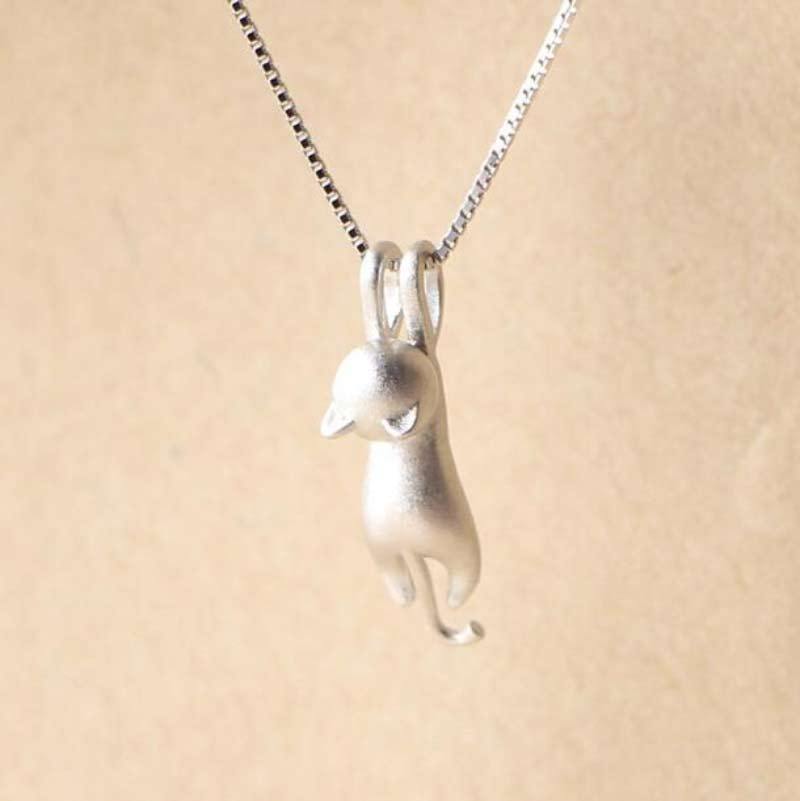 Silver Cat Pendant Necklace | 925 Sterling Silver Necklace-Nora Luxe