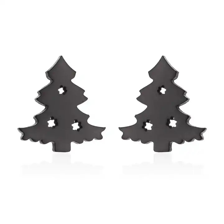Silver Christmas Stud Earrings | Festive Women's Jewellery-CHRISTMAS TREE-BLACK-Nora Luxe