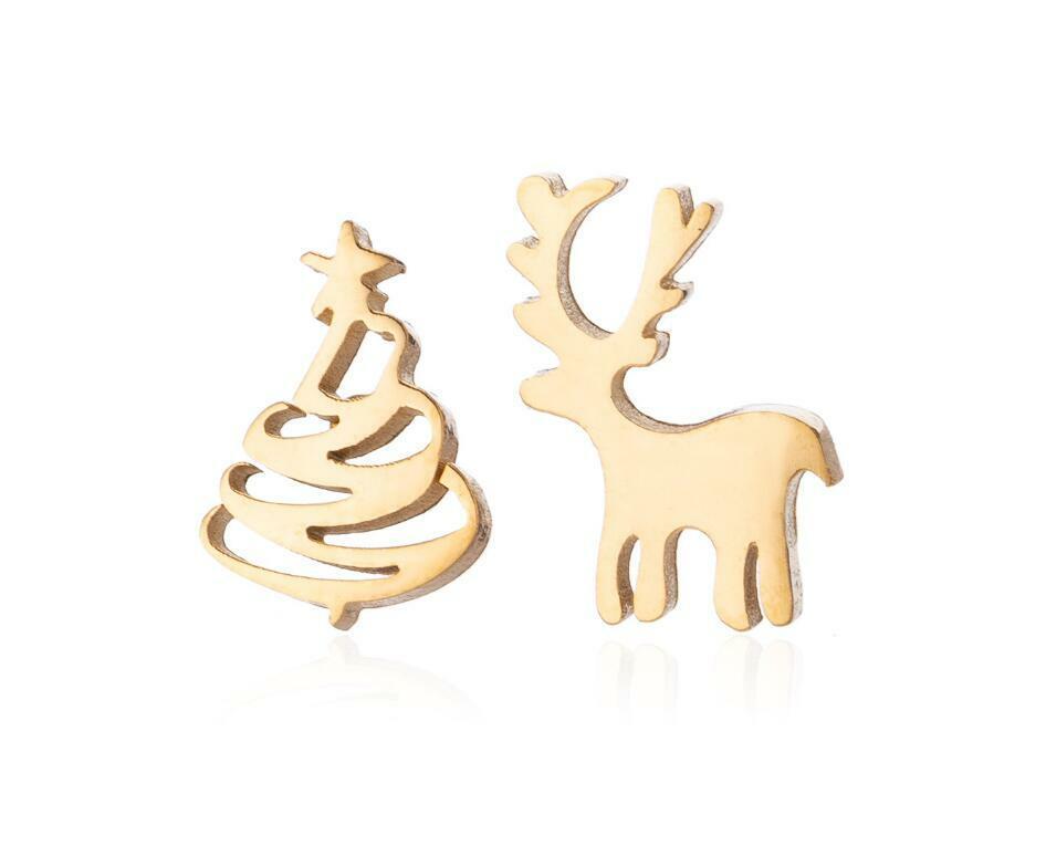 Silver Christmas Stud Earrings | Festive Women's Jewellery-CHRISTMAS TREE / REINDEER-GOLD-Nora Luxe
