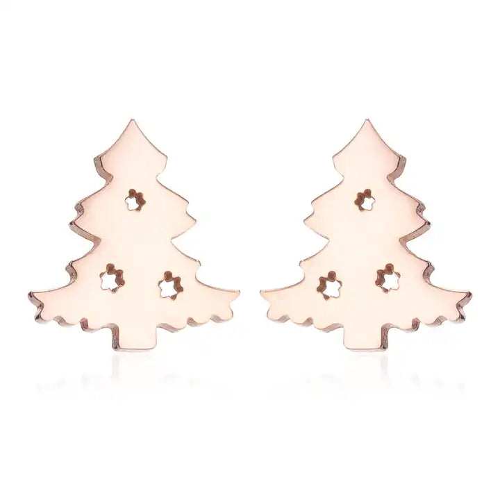 Silver Christmas Stud Earrings | Festive Women's Jewellery-CHRISTMAS TREE-ROSE GOLD-Nora Luxe