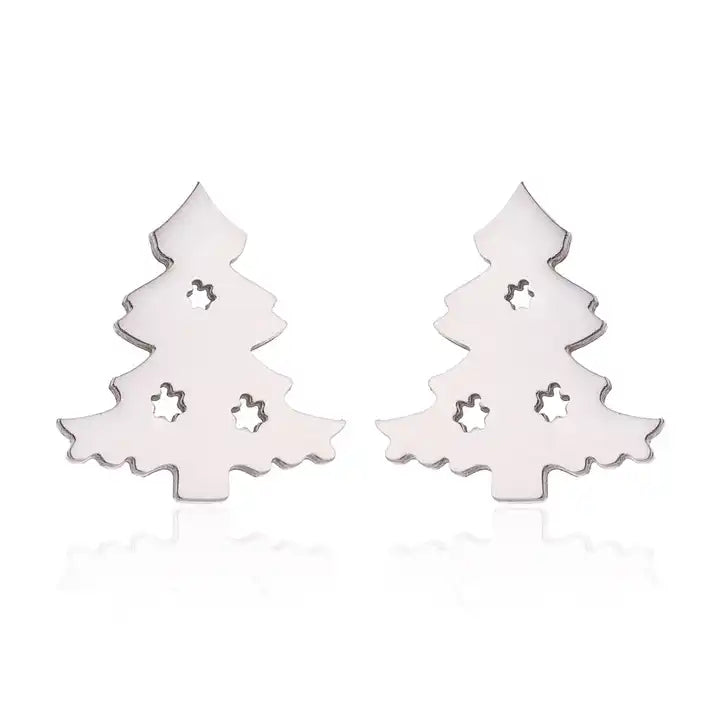 Silver Christmas Stud Earrings | Festive Women's Jewellery-CHRISTMAS TREE-SILVER-Nora Luxe