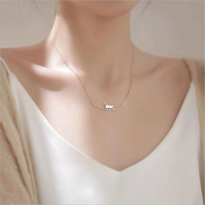 Silver Climbing Cat Necklace - Felina-Nora Luxe