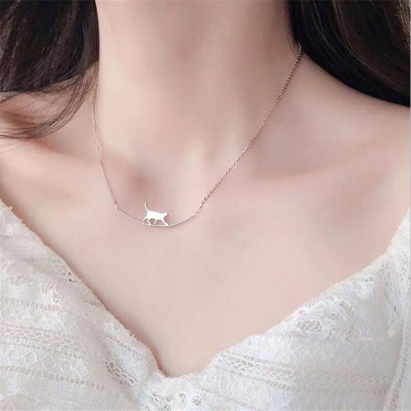 Silver Climbing Cat Necklace - Felina-Nora Luxe