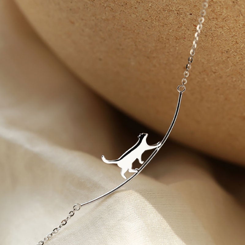 Silver Climbing Cat Necklace - Felina-Nora Luxe