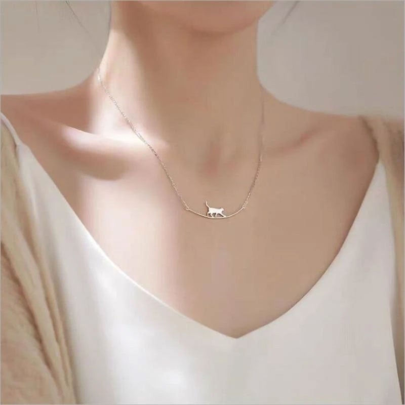 Silver Climbing Cat Necklace - Felina-Nora Luxe