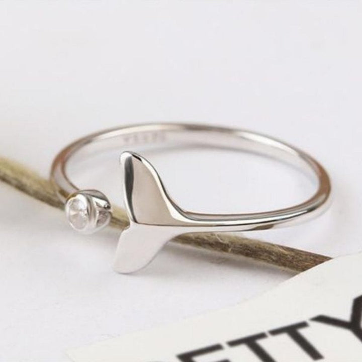 Silver Dolphin Tail Ring with Adjustable Zirconia - Marinel-Nora Luxe