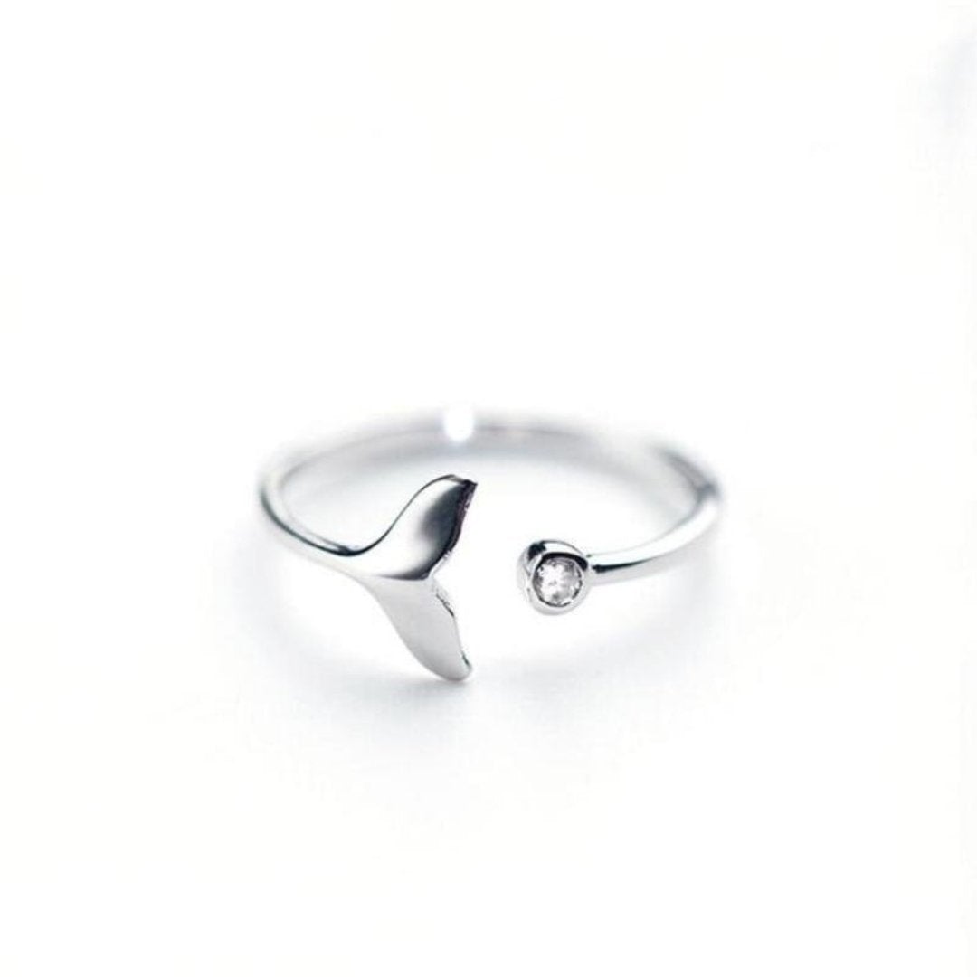 Silver Dolphin Tail Ring with Adjustable Zirconia - Marinel-Nora Luxe