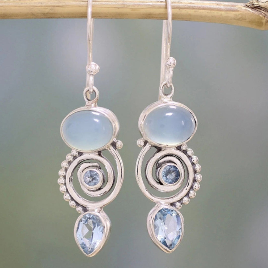 Silver Earrings with Moonstone - Aurorae-Nora Luxe