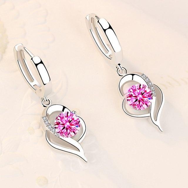 Silver Earrings with Zirconia Inlaid Flowers - Amelina-Pink-Nora Luxe