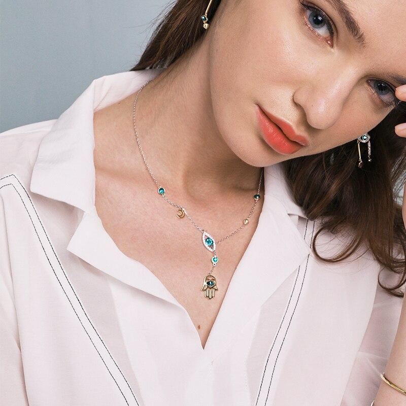 Silver Hamsa Crystal Necklace - Nayomi-Nora Luxe