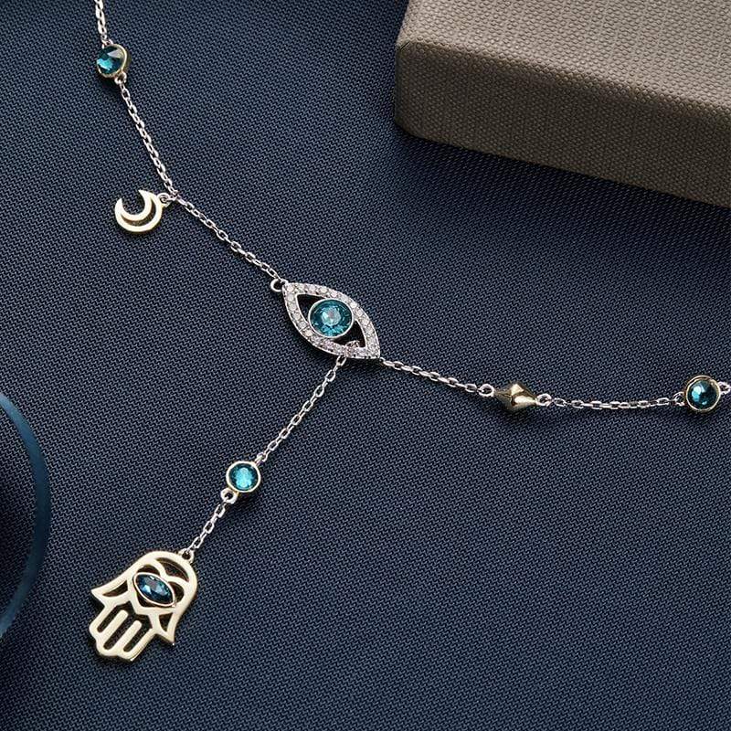 Silver Hamsa Crystal Necklace - Nayomi-Nora Luxe